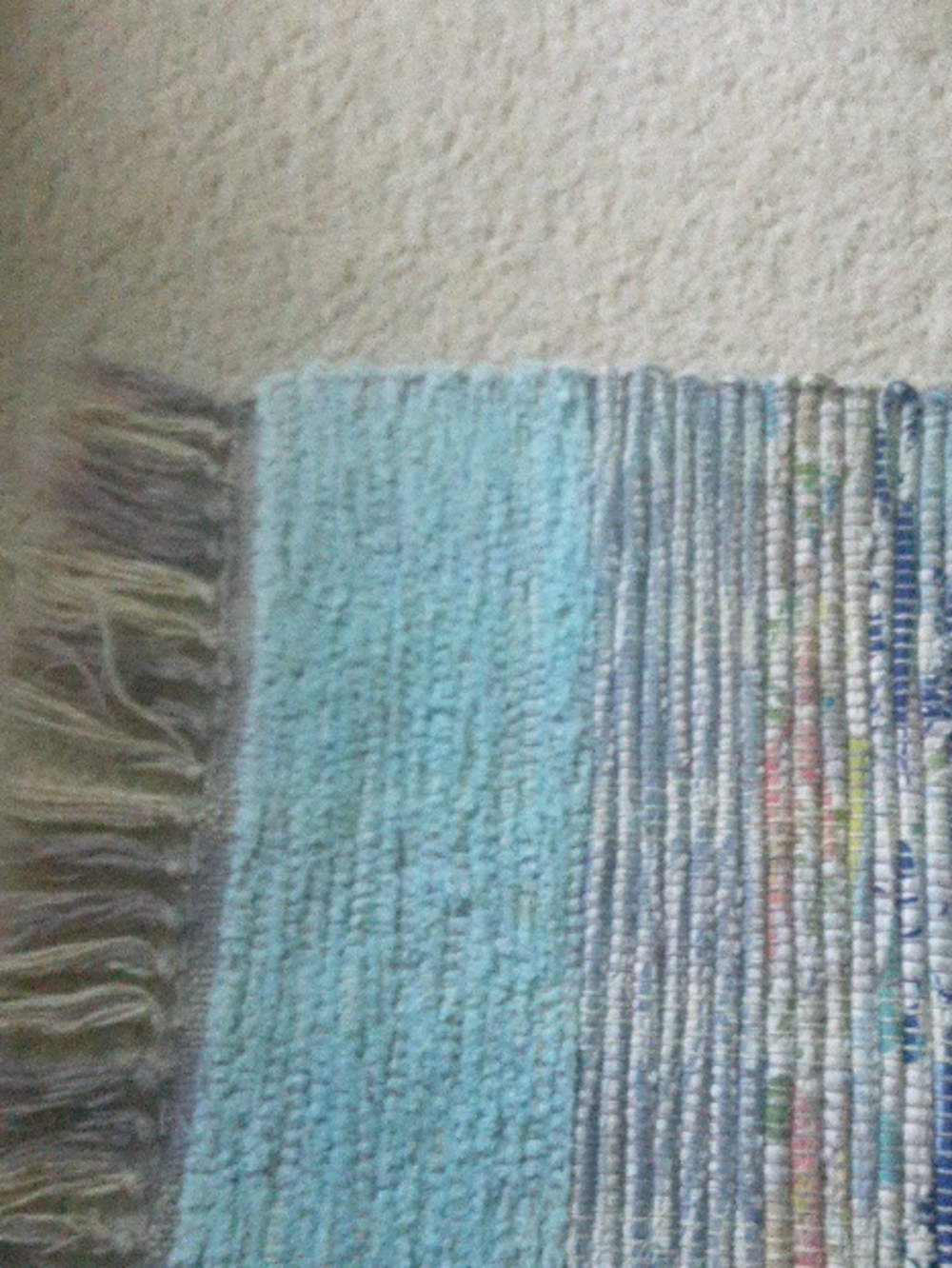 Reversible Light Blue Area Rug with Fringe - Picture 2 of 3